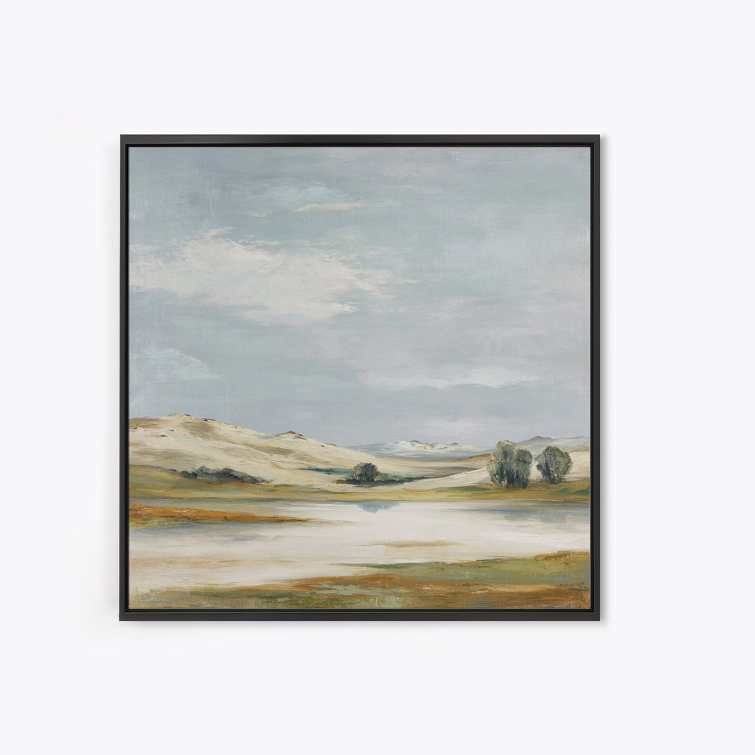 Calming Landscape with Open Sky and Gentle Framed Canvas Print, Waiting Room Art, Waiting Room Decor, Watercolor Art, Calm, WRA-1x1-73