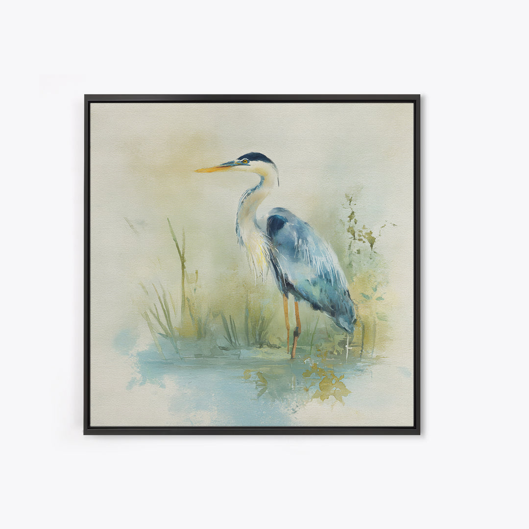 Blue Heron in Quiet Marsh Framed Canvas Print, Waiting Room Art, Therapy Office Decor, Waiting Room Decor, Abstract Art, Calm, WRA-1x1-84