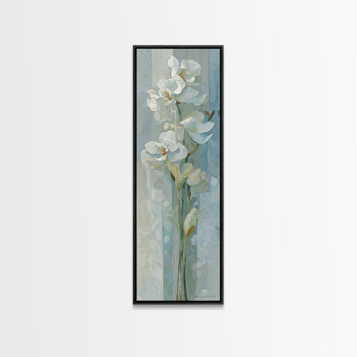 White Orchid on Light Gray Ground Framed Canvas Print, Waiting Room Art, Art, Waiting Room Decor, Fine Art, Calm, Bauhaus Print, WRA-1x3-19