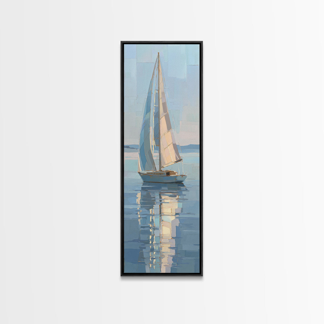 Quiet Sailboat on Calm Water Canvas Print, Waiting Room Art, Wall Sculpture, Waiting Room Decor, Oil Painting, Calm, WRA-1x3-55