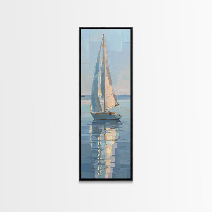 Quiet Sailboat on Calm Water Canvas Print, Waiting Room Art, Wall Sculpture, Waiting Room Decor, Oil Painting, Calm, WRA-1x3-55