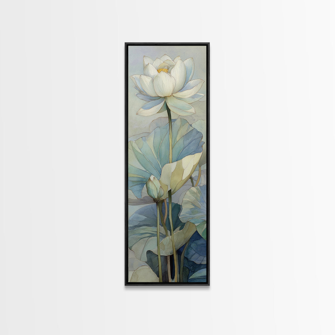 Lotus Flower on Still Water Framed Canvas Print, Waiting Room Art, Digital Art Print, Waiting Room Decor, Oil Painting, Calm, WRA-1x3-75
