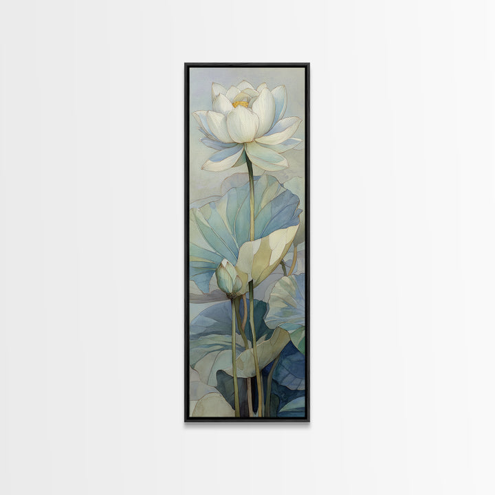 Lotus Flower on Still Water Framed Canvas Print, Waiting Room Art, Digital Art Print, Waiting Room Decor, Oil Painting, Calm, WRA-1x3-75