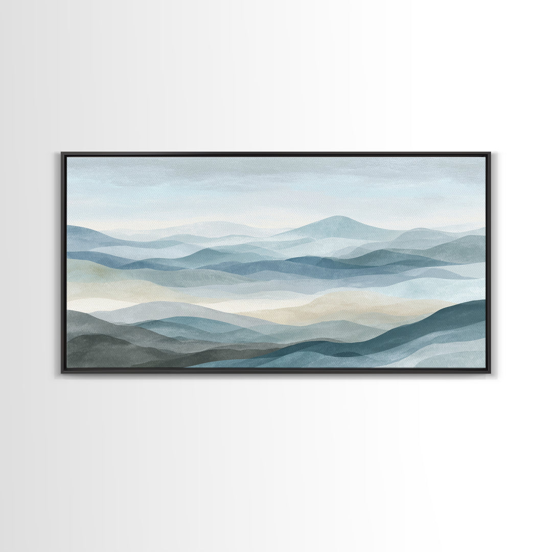 Simple Mountain Layers Framed Canvas Print, Waiting Room Art, Art Print, Waiting Room Decor, Fine Art, Calm, Abstract Art, WRA-2x1-34