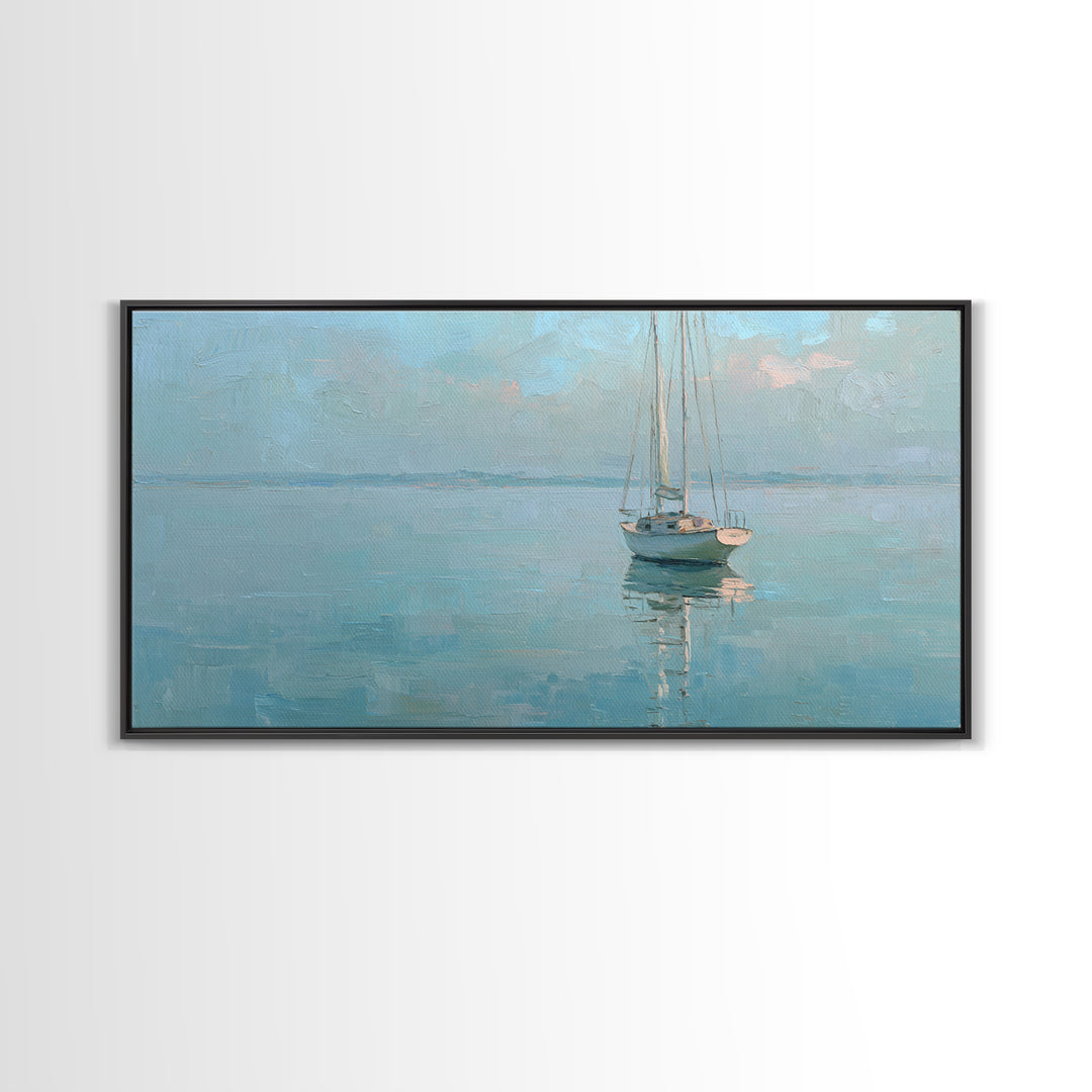 Quiet Sailboat on Calm Water Canvas Print, Waiting Room Art, Printable Wall Art, Waiting Room Decor, Oil Painting, Calm, WRA-2x1-39