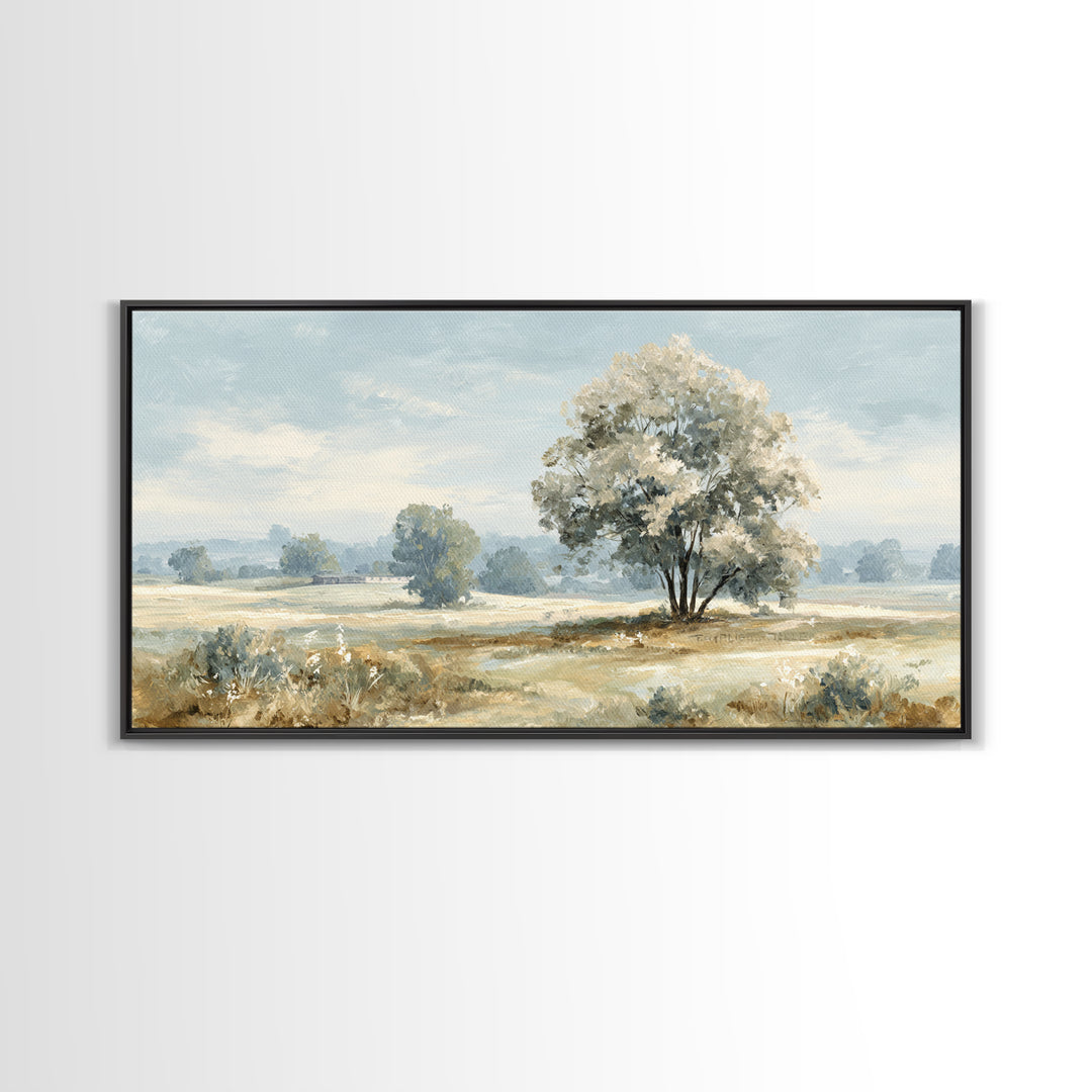 Open Field with Distant Tree Framed Canvas Print, Waiting Room Art, Office Decor, Waiting Room Decor, Fine Art, Calm, WRA-2x1-43