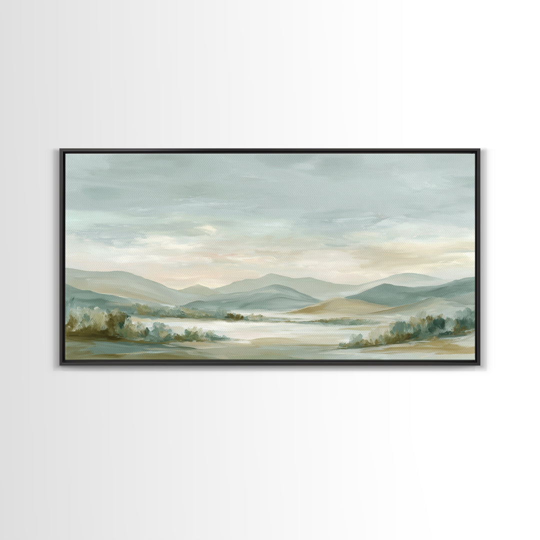 Calming Landscape with Open Sky and Gentle Framed Canvas Print, Waiting Room Art, Original Art, Waiting Room Decor, WRA-2x1-45