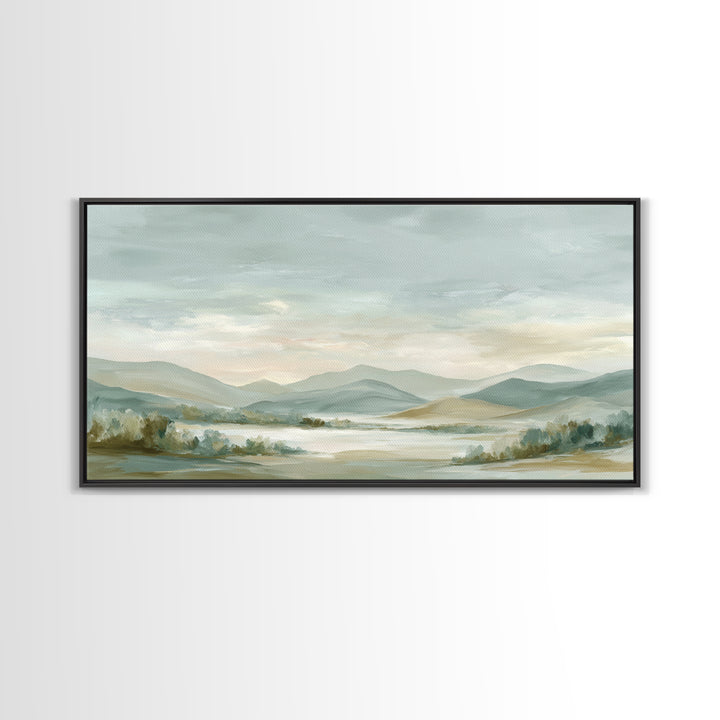 Calming Landscape with Open Sky and Gentle Framed Canvas Print, Waiting Room Art, Original Art, Waiting Room Decor, WRA-2x1-45