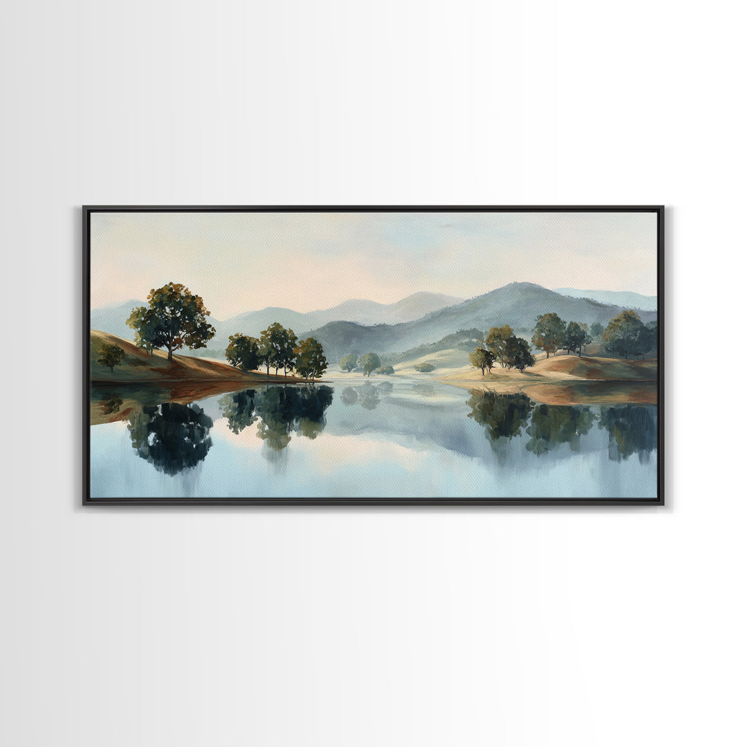Peaceful Lake Reflection at Dawn Canvas Print, Waiting Room Art, Wall Decor, Waiting Room Decor, Calm, Minimalist Wall Art, WRA-2x1-48