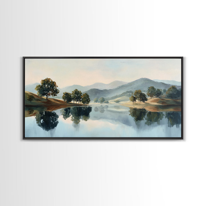 Peaceful Lake Reflection at Dawn Canvas Print, Waiting Room Art, Wall Decor, Waiting Room Decor, Calm, Minimalist Wall Art, WRA-2x1-48