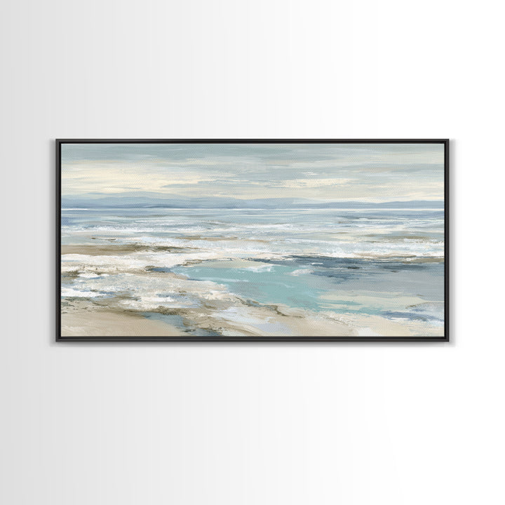 Coastal Horizon with Pale Sand and Water Framed Canvas Print, Waiting Room Art, Art, Waiting Room Decor, Fine Art, Calm, WRA-2x1-5