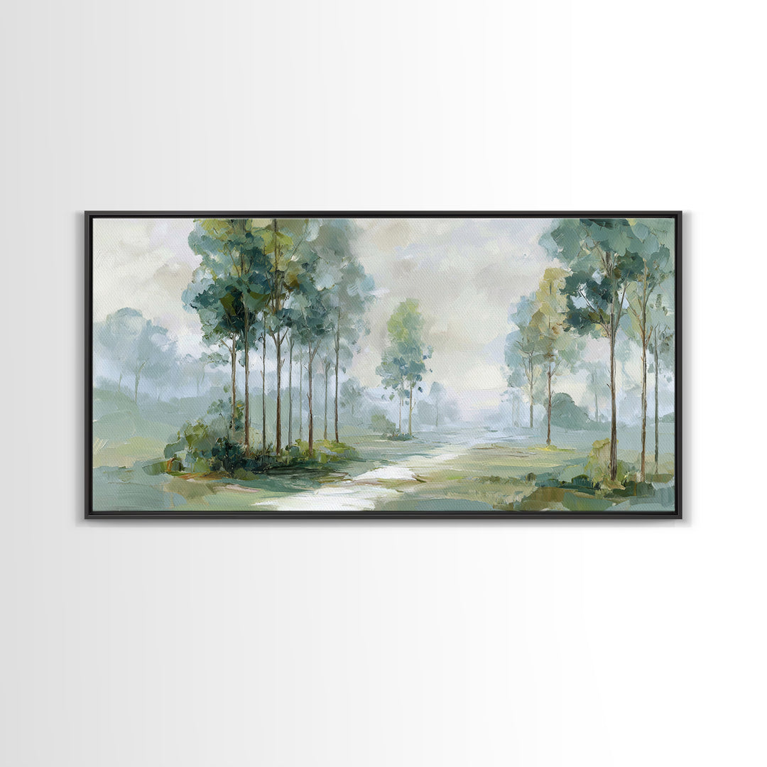 Misty Forest Path Framed Canvas Print, Waiting Room Art, Modern Art, Waiting Room Decor, Fine Art, Calm, Therapy Office Decor, WRA-2x1-55