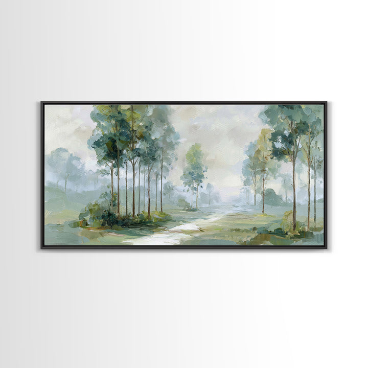 Misty Forest Path Framed Canvas Print, Waiting Room Art, Modern Art, Waiting Room Decor, Fine Art, Calm, Therapy Office Decor, WRA-2x1-55