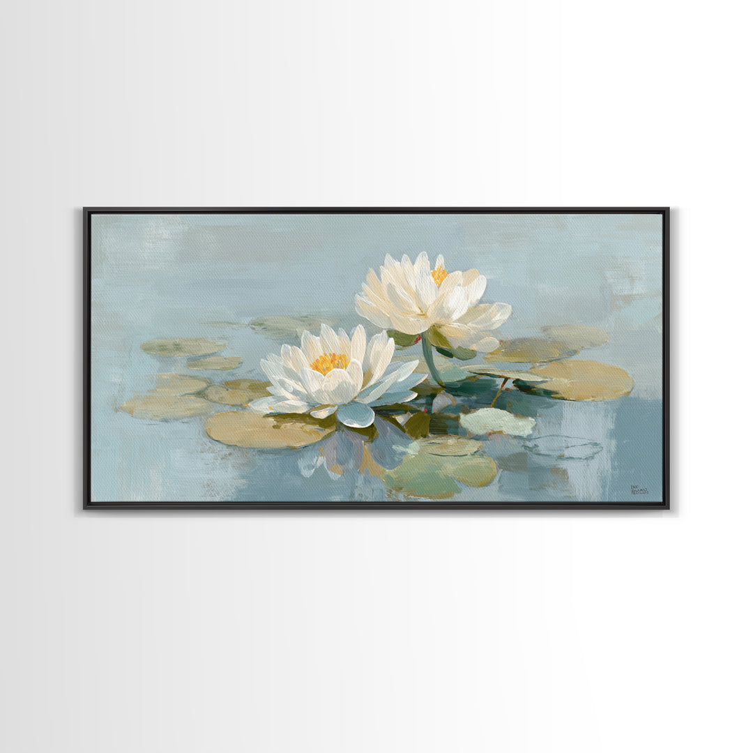 Lotus Flower on Still Water Framed Canvas Print, Waiting Room Art, Abstract, Waiting Room Decor, Watercolor Art, Calm, WRA-2x1-59
