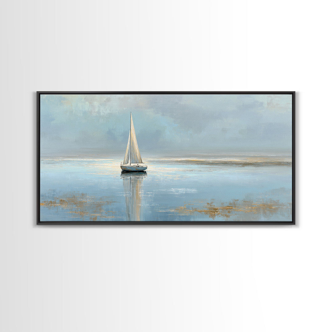 Quiet Sailboat on Calm Water Canvas Print, Waiting Room Art, Minimalist Wall Art, Waiting Room Decor, Fine Art, Calm, WRA-2x1-63