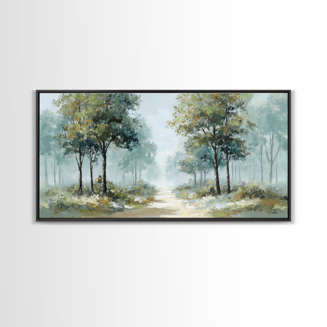 Misty Forest Path Framed Canvas Print, Waiting Room Art, Art, Waiting Room Decor, Calm, Bauhaus Print, Minimalist Wall Art, WRA-2x1-7