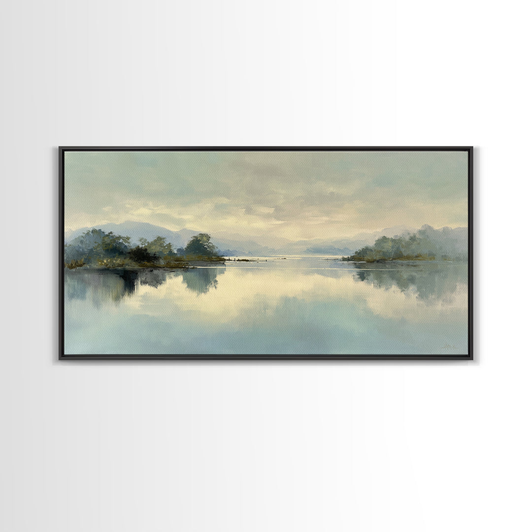 Peaceful Lake Reflection at Dawn Framed Canvas Print, Waiting Room Art, Printable Art, Waiting Room Decor, Fine Art, Calm, WRA-2x1-72