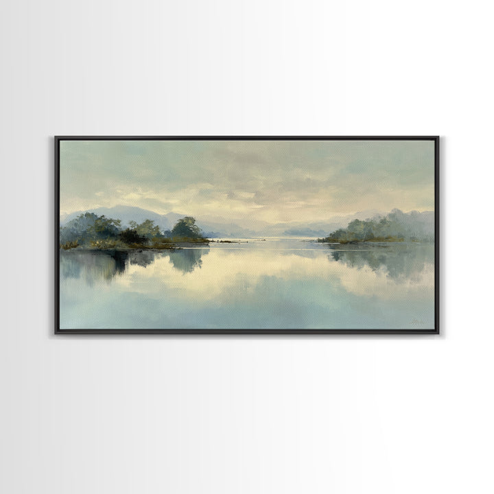 Peaceful Lake Reflection at Dawn Framed Canvas Print, Waiting Room Art, Printable Art, Waiting Room Decor, Fine Art, Calm, WRA-2x1-72