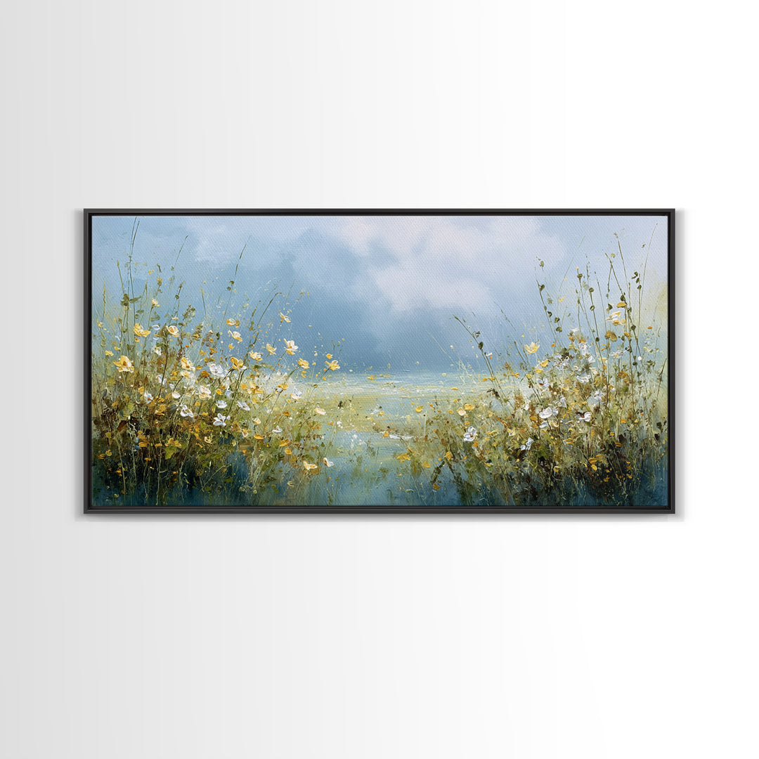 Sunlit Meadow with Wildflowers Canvas Print, Waiting Room Art, Minimalist Wall Art, Waiting Room Decor, Fine Art, Calm, WRA-2x1-76