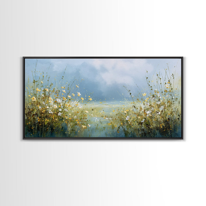 Sunlit Meadow with Wildflowers Canvas Print, Waiting Room Art, Minimalist Wall Art, Waiting Room Decor, Fine Art, Calm, WRA-2x1-76