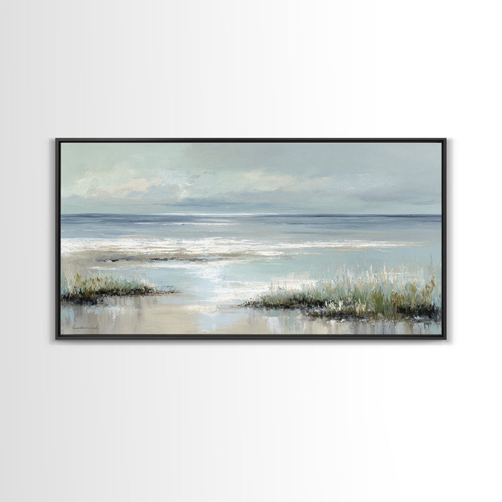 Coastal Horizon with Pale Sand and Water Canvas Print, Waiting Room Art, Bedroom Decor, Waiting Room Decor, Fine Art, Calm, WRA-2x1-77