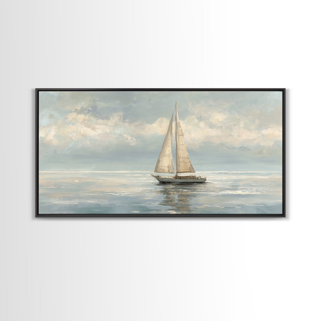 Quiet Sailboat on Calm Water Framed Canvas Print, Waiting Room Art, Digital Art Print, Waiting Room Decor, Fine Art, Calm, WRA-2x1-87