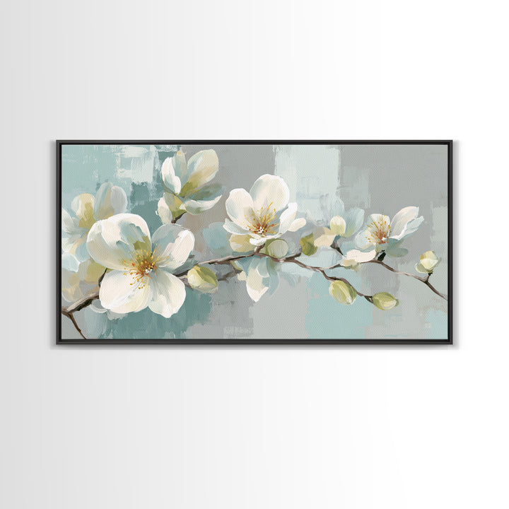 White Orchid on Light Gray Ground Framed Canvas Print, Waiting Room Art, Bauhaus Print, Waiting Room Decor, Fine Art, Calm, WRA-2x1-99