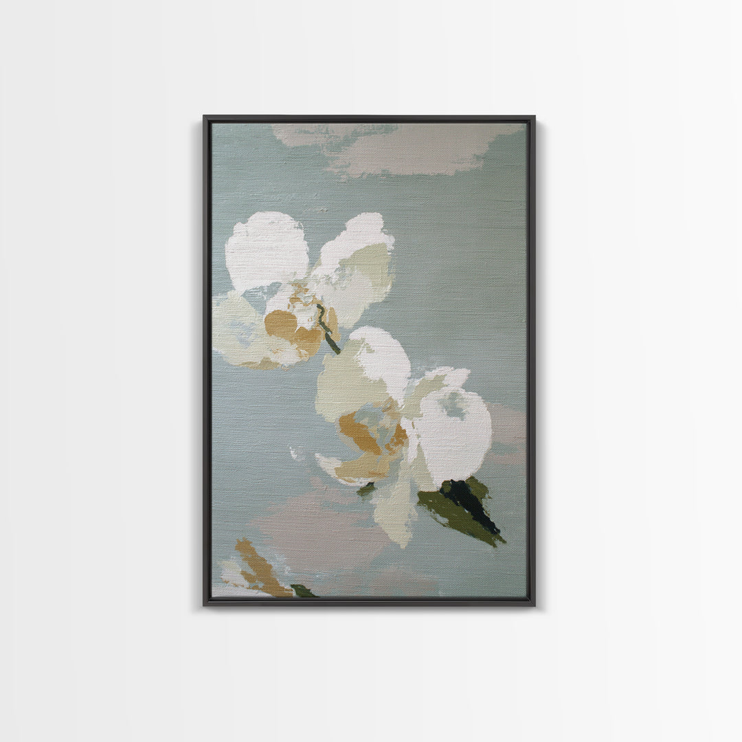 White Orchid on Light Gray Ground Canvas Print, Waiting Room Art, Gallery Decor, Waiting Room Decor, Fine Art, Calm, WRA-2x3-15