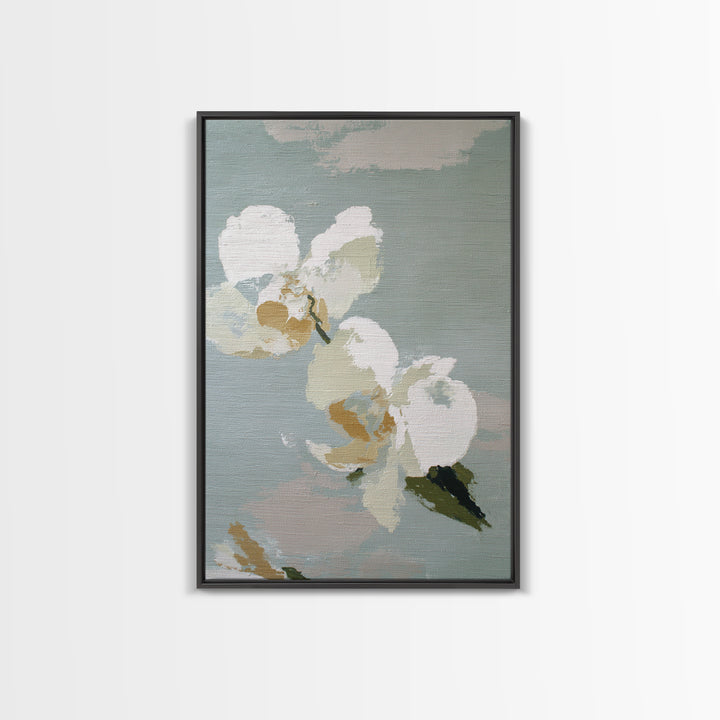 White Orchid on Light Gray Ground Canvas Print, Waiting Room Art, Gallery Decor, Waiting Room Decor, Fine Art, Calm, WRA-2x3-15