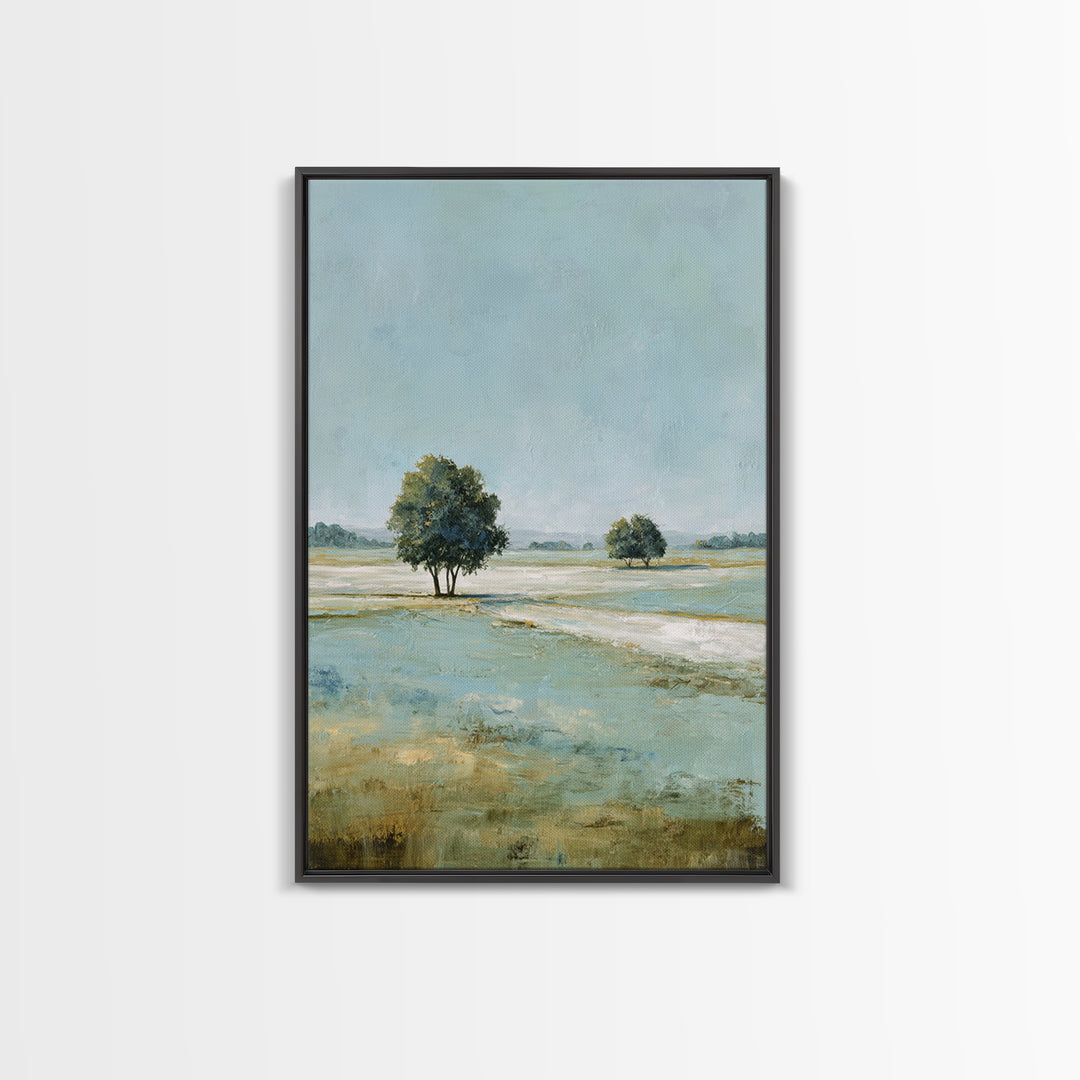 Open Field with Distant Tree Framed Canvas Print, Waiting Room Art, Textured Painting, Waiting Room Decor, Fine Art, Calm, WRA-2x3-55