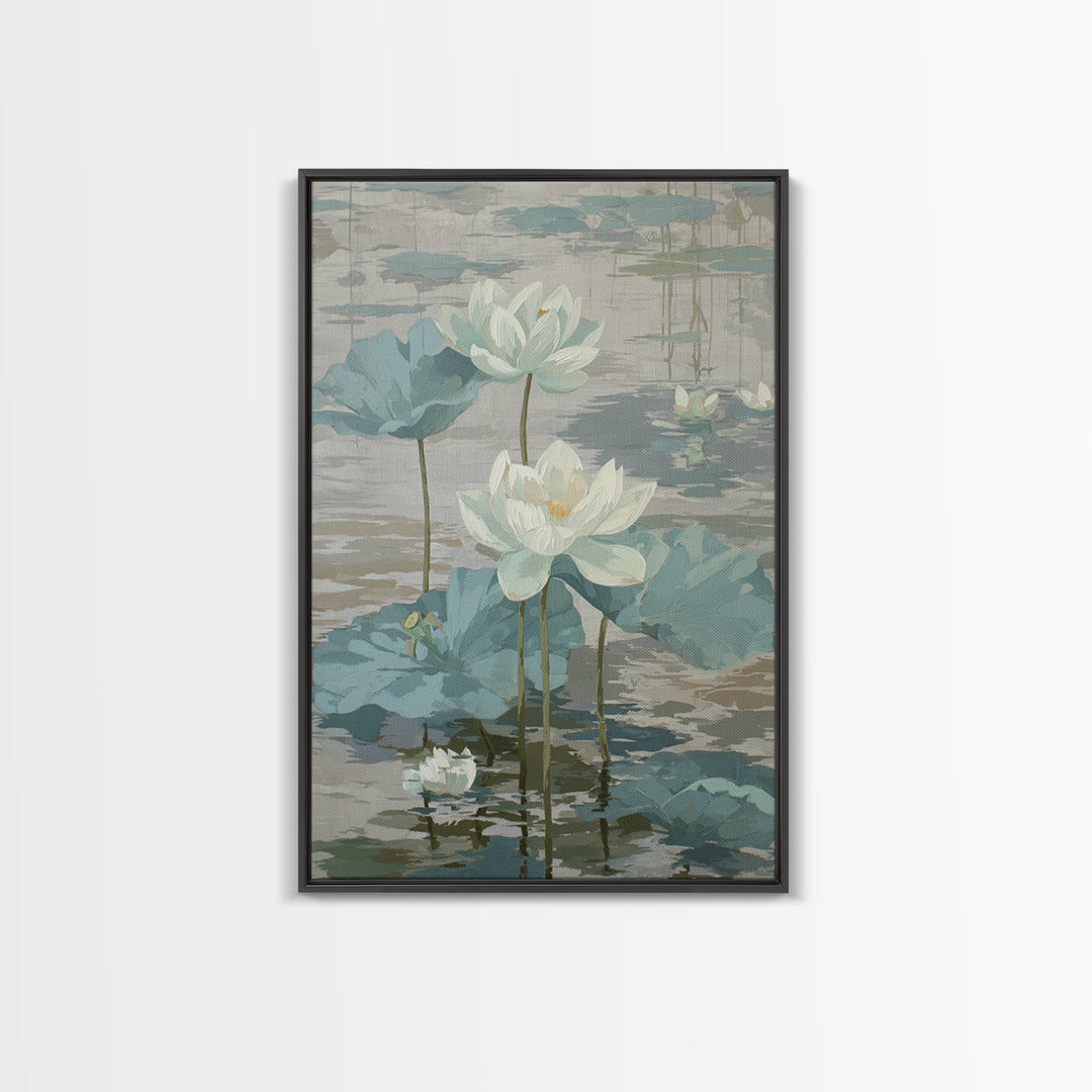 Lotus Flower on Still Water Canvas Print, Waiting Room Art, Original Art, Waiting Room Decor, Oil Painting, Calm, Office Art, WRA-2x3-71