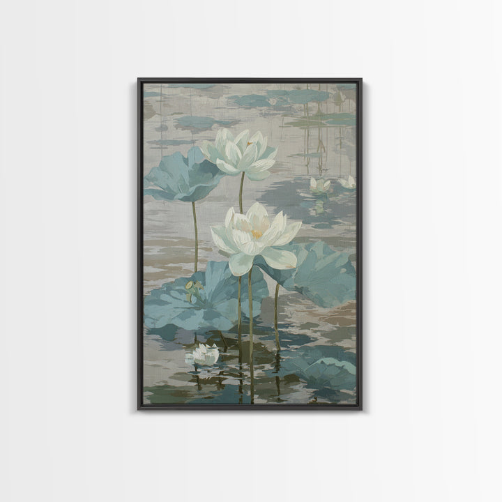 Lotus Flower on Still Water Canvas Print, Waiting Room Art, Original Art, Waiting Room Decor, Oil Painting, Calm, Office Art, WRA-2x3-71