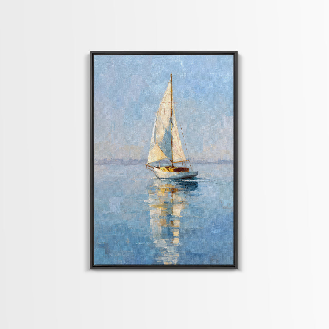 Quiet Sailboat on Calm Water Framed Canvas Print, Waiting Room Art, Abstract Art, Waiting Room Decor, Fine Art, Calm, WRA-2x3-75