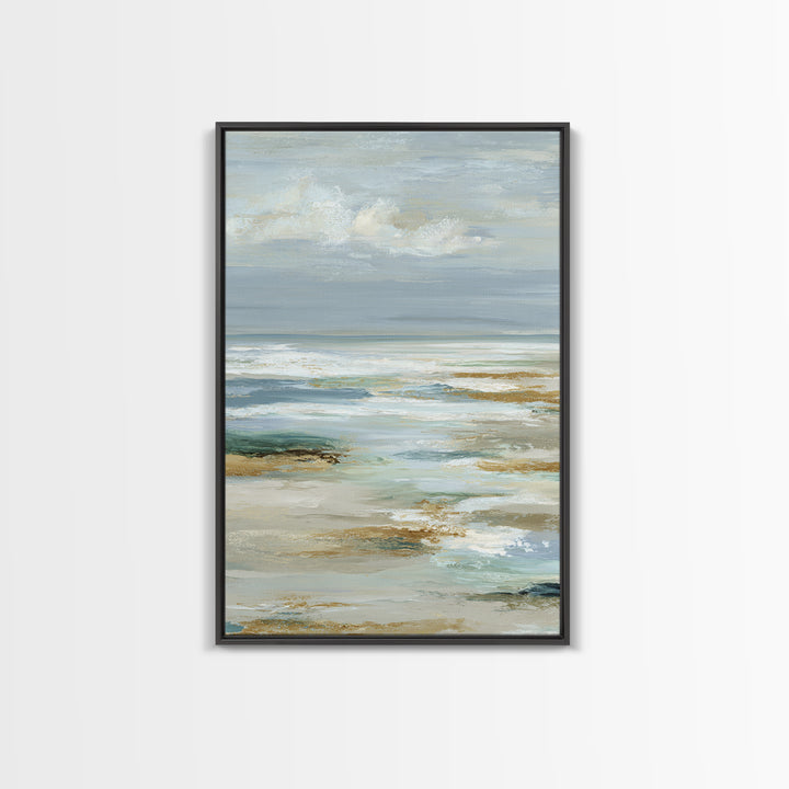 Coastal Horizon with Pale Sand and Water Framed Canvas Print, Waiting Room Art, Minimalist Wall Art, Waiting Room Decor, Calm, WRA-2x3-89