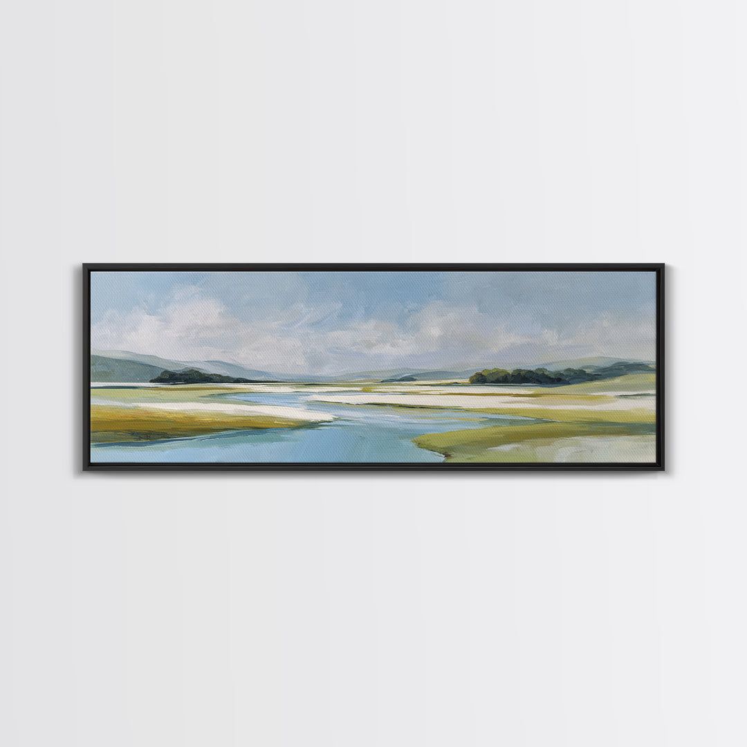 Blue Heron in Quiet Marsh Canvas Print, Waiting Room Art, Modern Decor, Waiting Room Decor, Abstract Art, Calm, Home Decor, WRA-3x1-100