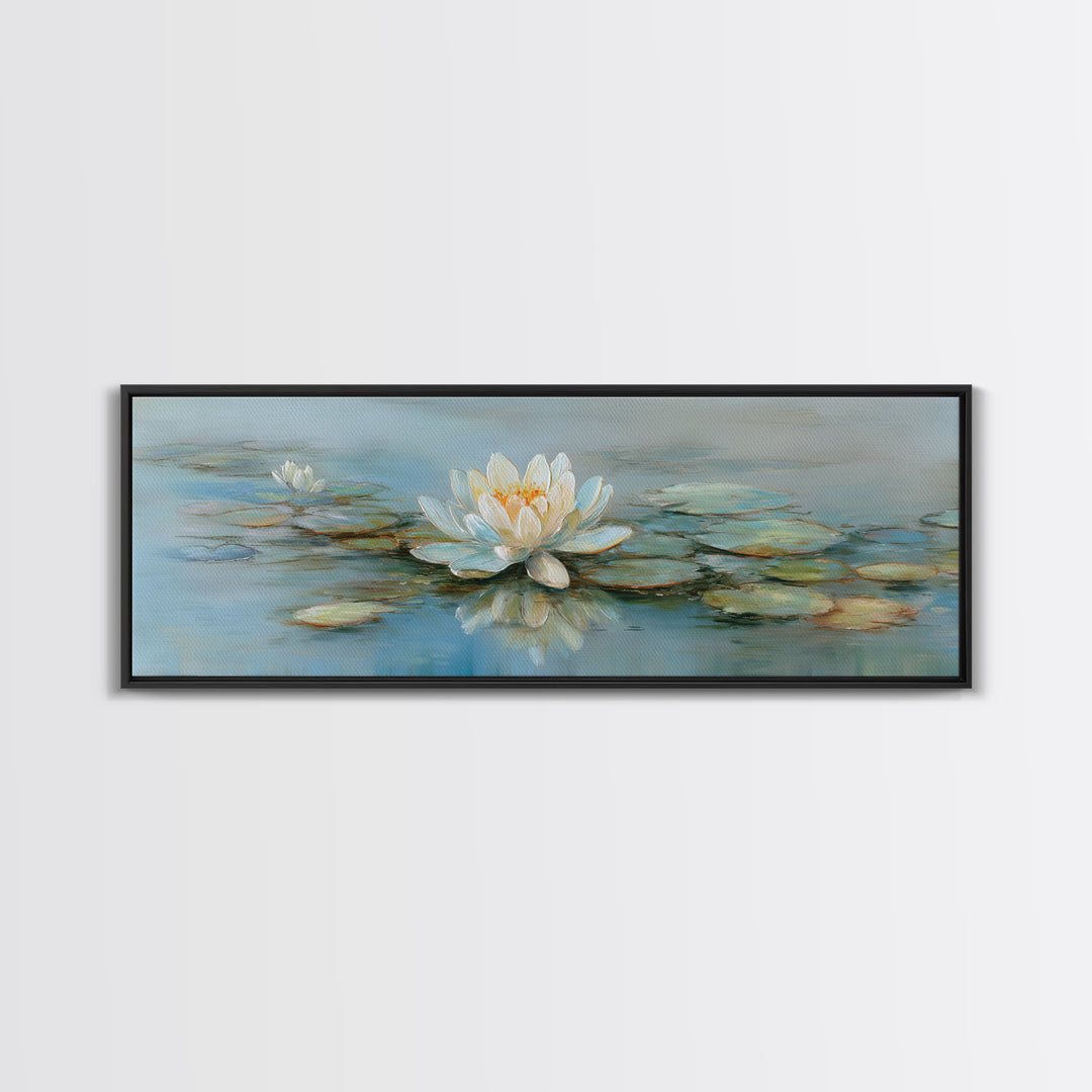 Lotus Flower on Still Water Canvas Print, Waiting Room Art, Luxury Decor, Waiting Room Decor, Fine Art, Calm, Original Art, WRA-3x1-31