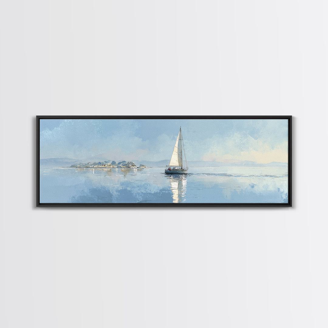 Quiet Sailboat on Calm Water Framed Canvas Print, Waiting Room Art, Wall Art, Waiting Room Decor, Calm, Floral Wall Art, WRA-3x1-59
