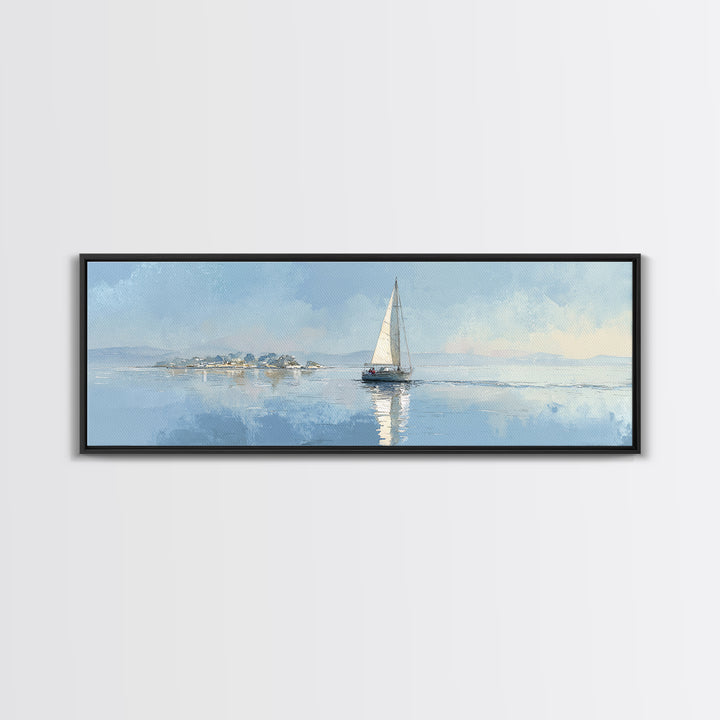 Quiet Sailboat on Calm Water Framed Canvas Print, Waiting Room Art, Wall Art, Waiting Room Decor, Calm, Floral Wall Art, WRA-3x1-59