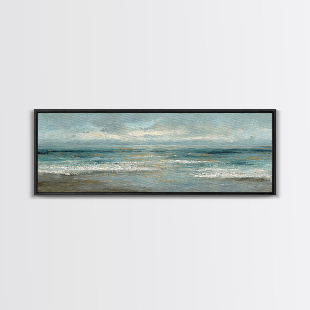 Coastal Horizon with Pale Sand and Water Framed Canvas Print, Waiting Room Art, Minimalist Art, Waiting Room Decor, WRA-3x1-73