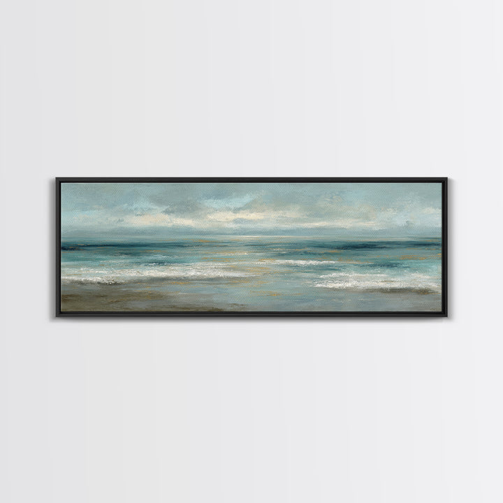 Coastal Horizon with Pale Sand and Water Framed Canvas Print, Waiting Room Art, Minimalist Art, Waiting Room Decor, WRA-3x1-73