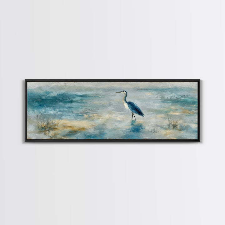 Blue Heron in Quiet Marsh Canvas Print, Waiting Room Art, Home Decor, Waiting Room Decor, Fine Art, Calm, Modern Art, WRA-3x1-76