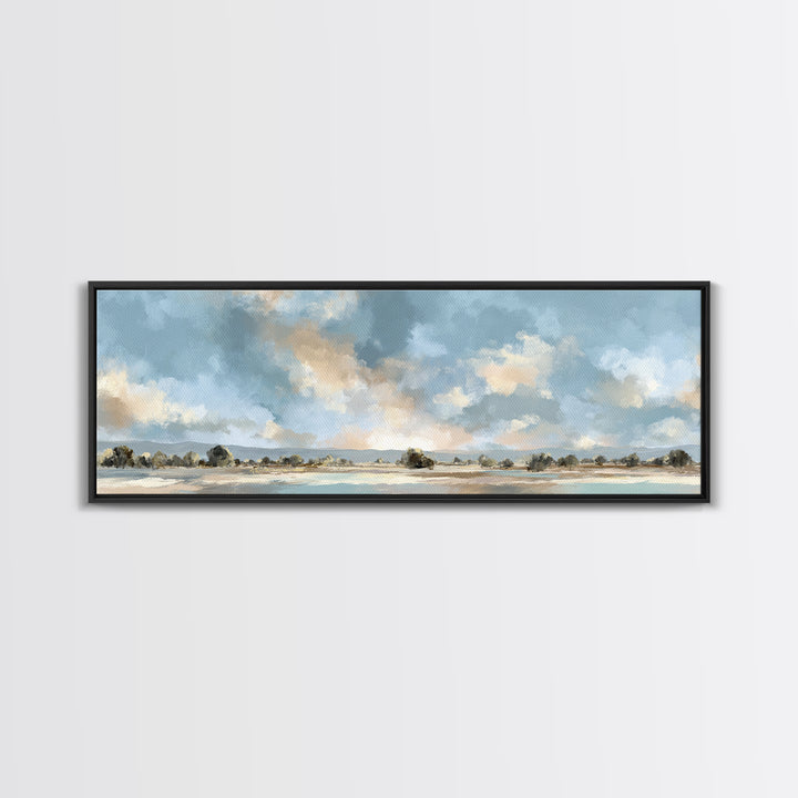 Warm Desert Sunrise Framed Canvas Print, Waiting Room Art, Abstract, Waiting Room Decor, Oil Painting, Calm, Modern Decor, WRA-3x1-77
