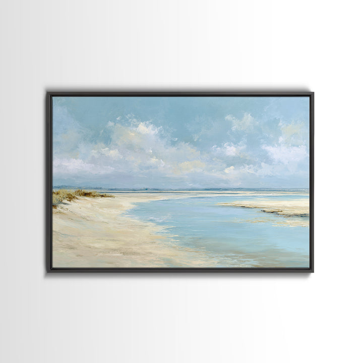 Coastal Horizon with Pale Sand and Water Framed Canvas Print, Waiting Room Art, Minimalist Wall Art, Waiting Room Decor, Calm, WRA-3x2-13