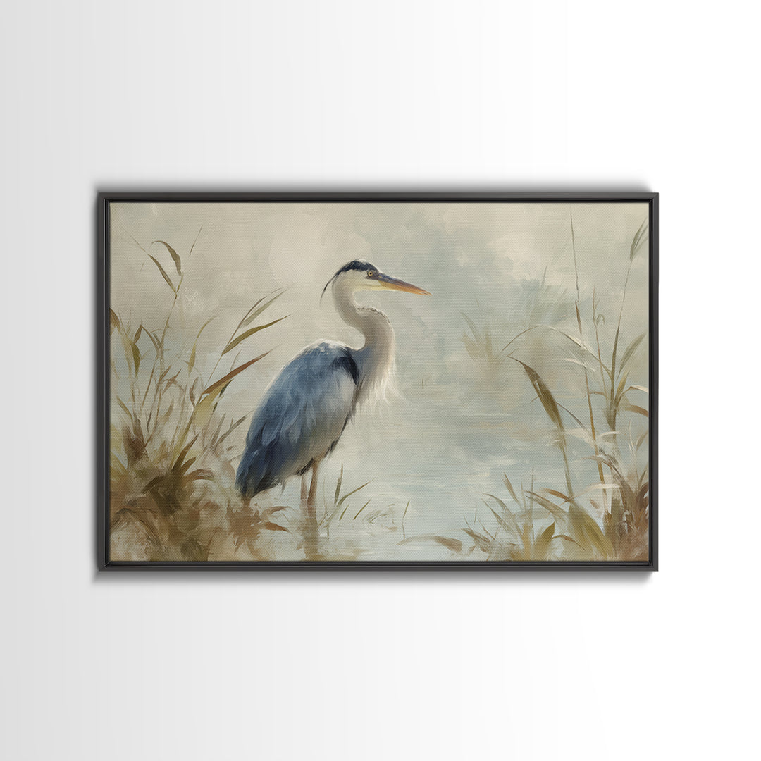 Blue Heron in Quiet Marsh Canvas Print, Waiting Room Art, Modern Art, Waiting Room Decor, Watercolor Art, Calm, WRA-3x2-16