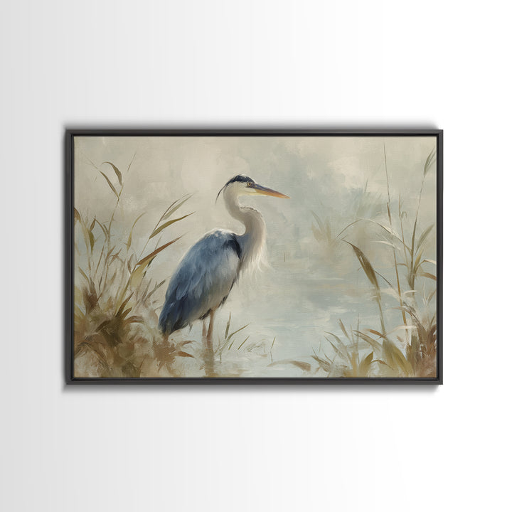 Blue Heron in Quiet Marsh Canvas Print, Waiting Room Art, Modern Art, Waiting Room Decor, Watercolor Art, Calm, WRA-3x2-16