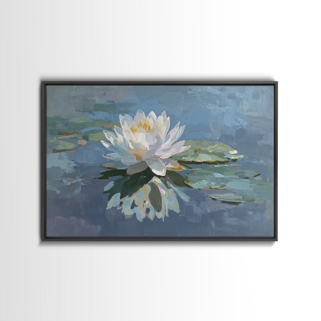 Lotus Flower on Still Water Framed Canvas Print, Waiting Room Art, Dog Wall Art, Waiting Room Decor, Fine Art, Calm, Boho Decor, WRA-3x2-19
