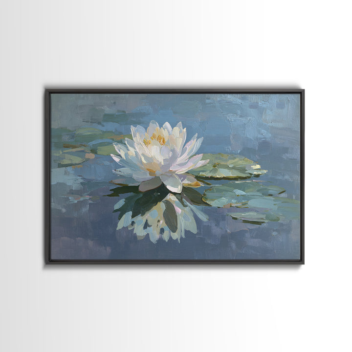 Lotus Flower on Still Water Framed Canvas Print, Waiting Room Art, Dog Wall Art, Waiting Room Decor, Fine Art, Calm, Boho Decor, WRA-3x2-19