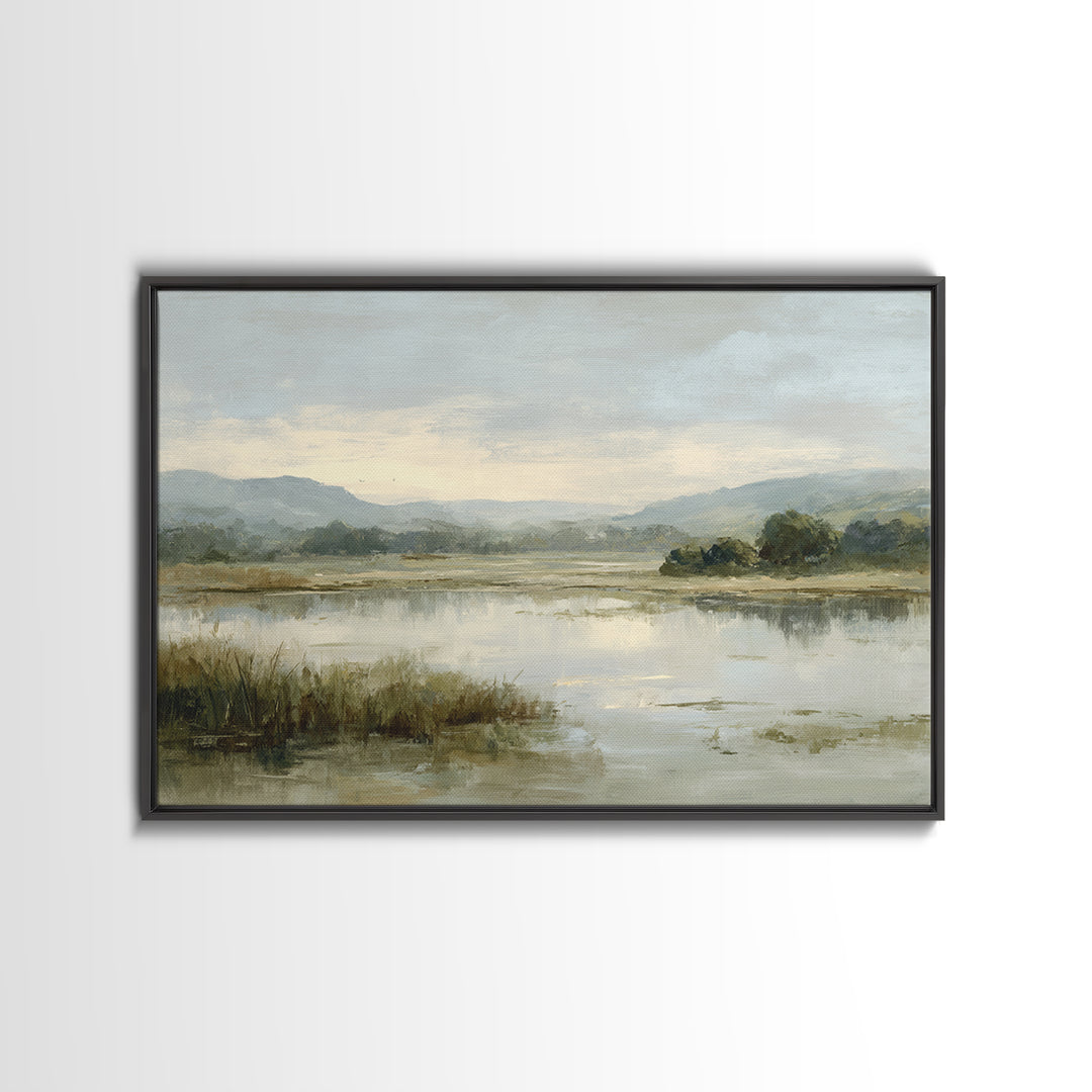 Peaceful Lake Reflection at Dawn Canvas Print, Waiting Room Art, Gallery Wall Art, Waiting Room Decor, Oil Painting, Calm, WRA-3x2-32