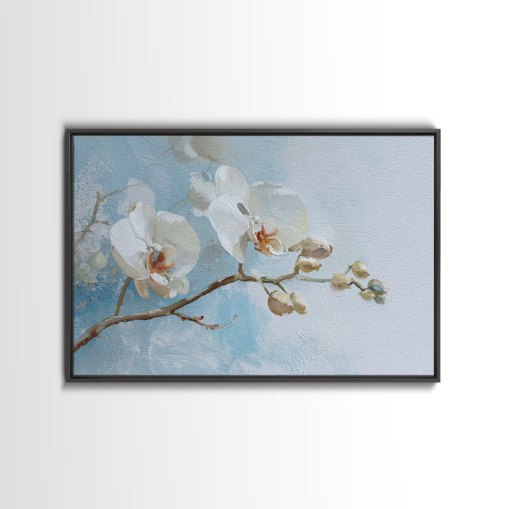 White Orchid on Light Gray Ground Framed Canvas Print, Waiting Room Art, Dental Office Decor, Waiting Room Decor, Calm, WRA-3x2-35