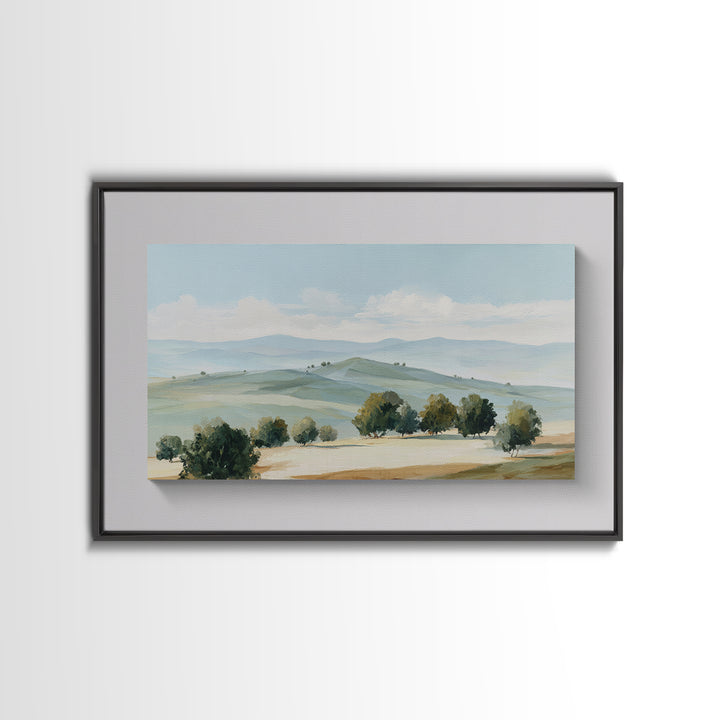 Calming Landscape with Open Sky and Gentle Framed Canvas Print, Waiting Room Art, Landscape, Waiting Room Decor, Oil Painting, WRA-3x2-5